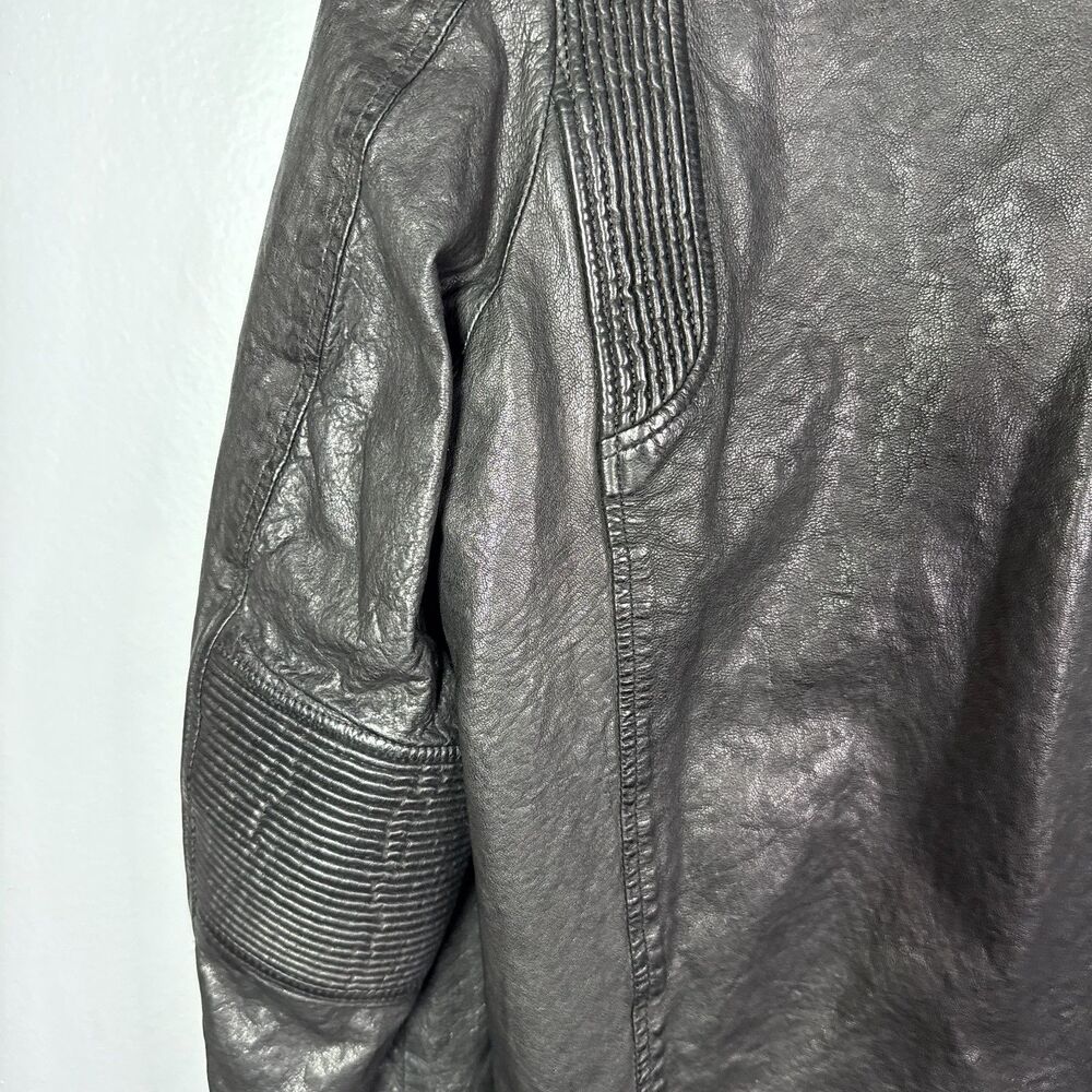 TIME Postmodern Genuine Lambskin Leather Jacket Mens L Black Moto Korean - Picture 9 of 15